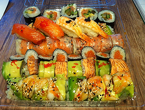 Tiger Sushi Set - 54 pcs, 1200 g, includes three types of Salmon /smoked, roasted and fresh/ and Ebi Shrimp, cucumbers, avocado and Philadelphia